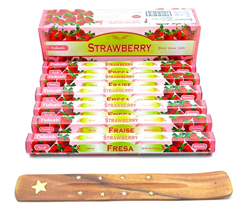 120 bâtonnets Encens à la fraise (Strawberry) Genus Fragaria Fraise 120 bâtonnets Encens Parfum maison Joss Sticks avec cendrier