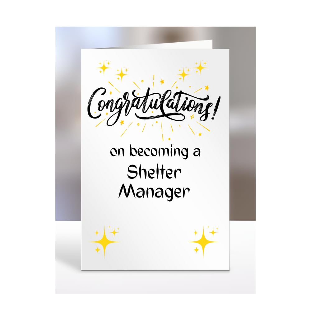 Congratulations on becoming a Shelter Manager, card for men, women, him, her, colleague, boss, manager, supervisor, friend, gifts or presents, A5-211c_14 — image 1