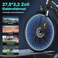HITWAY 27,5"/28" E-Bike mit Hinterradmotor/Mittelmotor, 250W, 36V 13Ah Akku, bis zu 180 km Reichweite, 7-Gang, Pedelec Citybike Trekkingrad für Damen und Herren,Schwarz – Ansicht 7