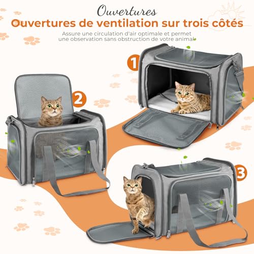 Sac de transport chat respirant et pliable avec matelas gris - 6