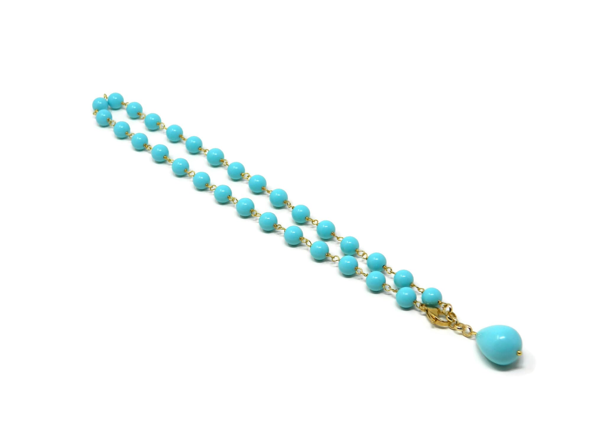 DodiGioielli Collana Girocollo Donna con Palline Lisce 8 mm e Ciondolo Goccia in Pasta di Turchese – Catenella e Chiusura Dorata – 49 cm – Gioielli Artigianali Made in Italy – Nichel Free