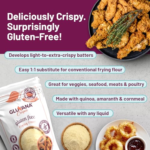 Image of Gluvana Gluten-Free Flour for Frying & Air Frying, Extra Crispy Coating & Batter Mix, Ancient Grain Amaranth & Quinoa GF Flour, Nut-Free, Soy-Free, Dairy-Free, GFCO Certified, Star-K Kosher, 16 oz