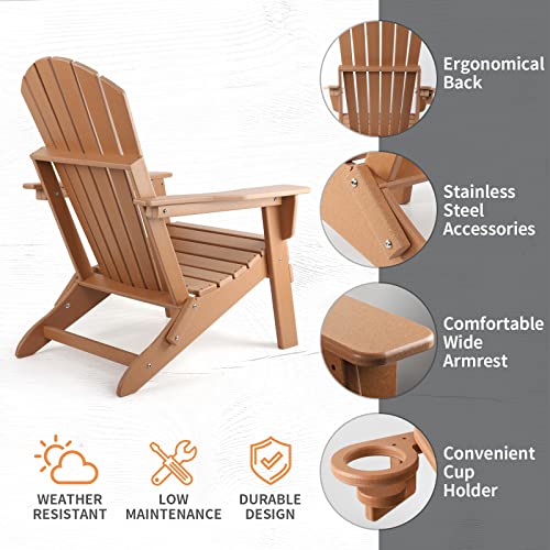 Funberry Folding Adirondack Chair, Fire Pit Chairs, Plastic Adirondack Chairs Weather Resistant With Cup Holder, Composite Adirondack Chairs, Brown #TOP5