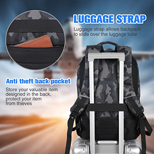 Paude 17 Inch Travel Business Backpack For Men,College Backpack School Bookbag For Teens,Laptop Bookbag With Usb Port And Headphone Hole,Camouflage Black #TOP5