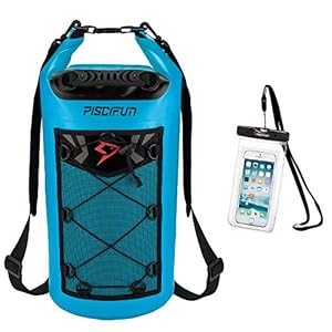 Piscifun Waterproof Dry Bag Backpack 10L Floating Dry Backpack with Waterproof Phone Case for Water Sports - Fishing Boating Kayaking Surfing Rafting Camping Gifts for Men and Women Light Blue