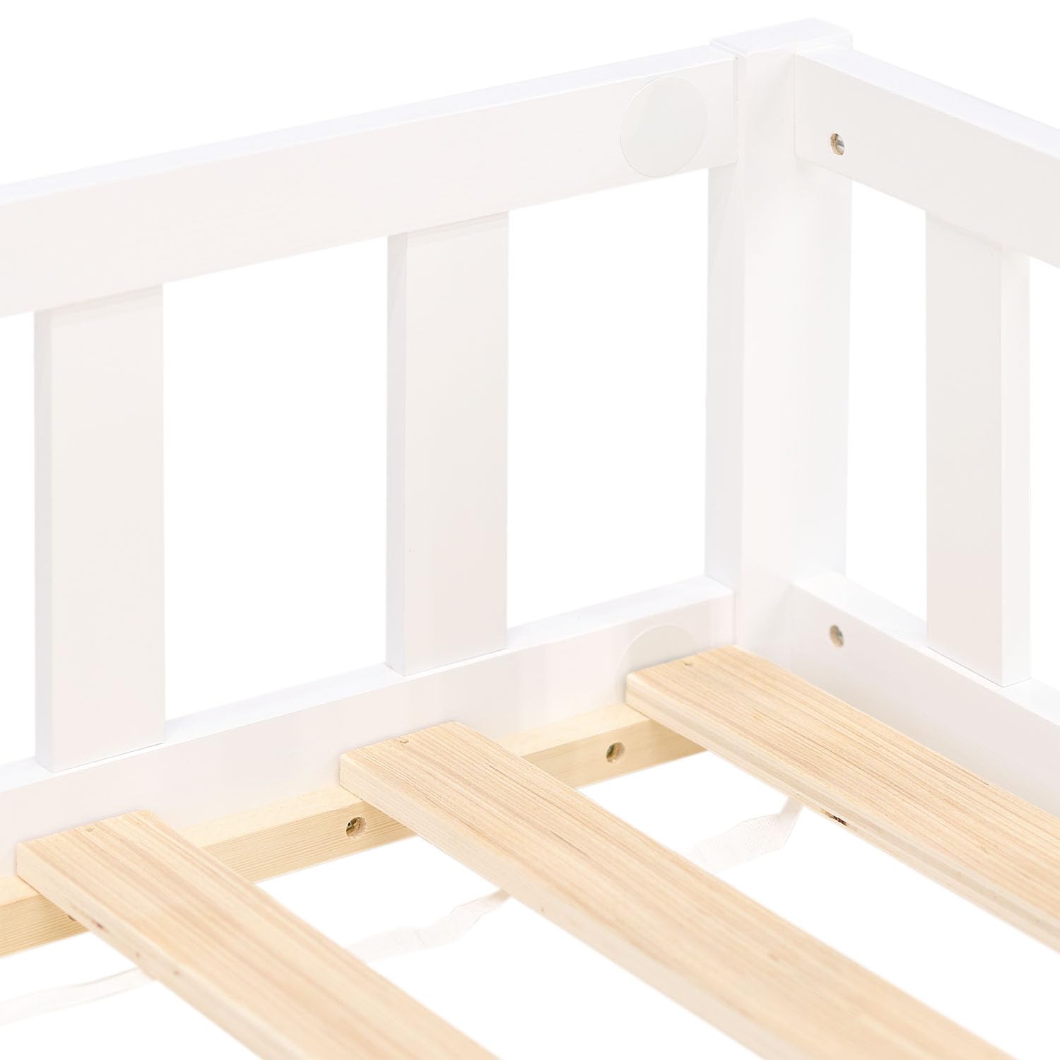 Homestyle4u Lit de sol, 120 x 200 cm, blanc, Montessori, pour enfant, avec protection anti-chute, en bois, sommier à lattes