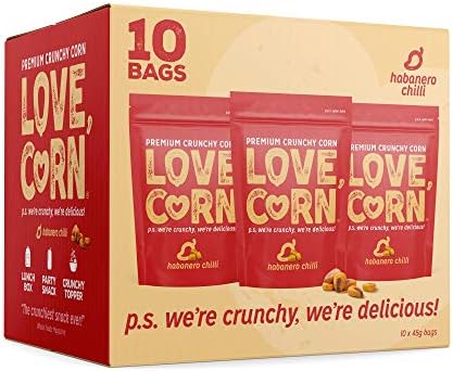 LOVE CORN Cheese & Onion | Delicious Crunchy Corn Snack | 45g x10 bags | Low Sugar, Gluten Free, Vegan, Light Crunch