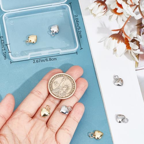 Beebeecraft 1 Box 10Pcs 2 Colors Heart Charms 18K Gold & Platinum Plated Puff Tiny Love Shape Valentine Dangle Pendants Charm with Jump Ring for DIY Mother's Day Jewellery Making (10x10mm) - Image 3