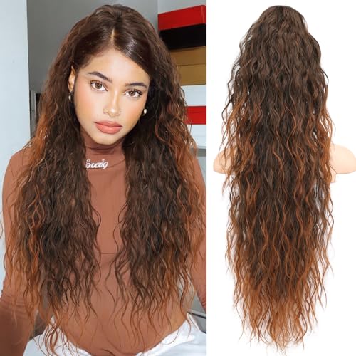 Isaic 30 Inch Claw Clip Ponytail Extension – Volumizing Wavy Hairpiece for Thin Hair, Natural Looking Synthetic Ponytail for Daily Use (Omber Medium Auburn T2/30#)