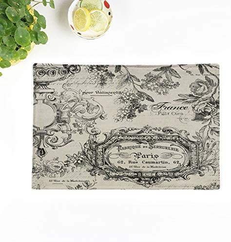 Topyee Set of 6 Placemats Blue French Paris France Floral Vintage Antique Script Beautiful 18x12.5 Inch Parties Decor Non-Slip Washable Place Mats for Kitchen Dinner Table Mats