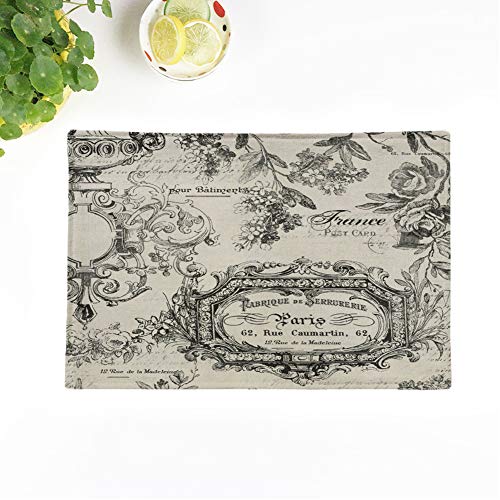 Topyee Set Of 6 Placemats Blue French Paris France Floral Vintage Antique Script Beautiful 18X12.5 Inch Parties Decor Non-Slip Washable Place Mats For Kitchen Dinner Table Mats #TOP14