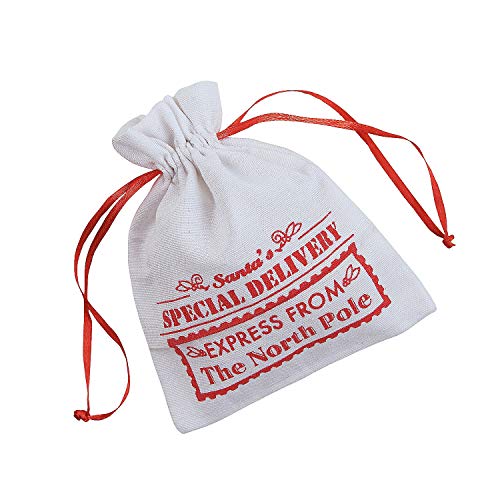 Fun Express Mini Santa Canvas Drawstring Bags - Christmas Party Supplies - 12 Pieces