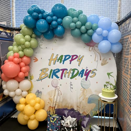 Image of Boho Rainbow Balloons, 60Pcs 12 Inch Retro Blue Orange Yellow Dusty Olive Green Multicolor Latex Balloons Assorted Colorful Balloon for Kids Birthday Baby Shower Wedding Safari Fall Autumn Party Decor