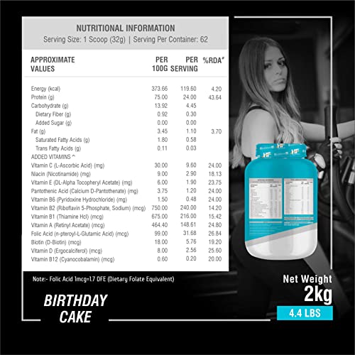Image of HF Series Signature Whey Protein Powder|62 servings|Build Lean and Bigger Muscle |2Kg|Flavour-Birthday Cake