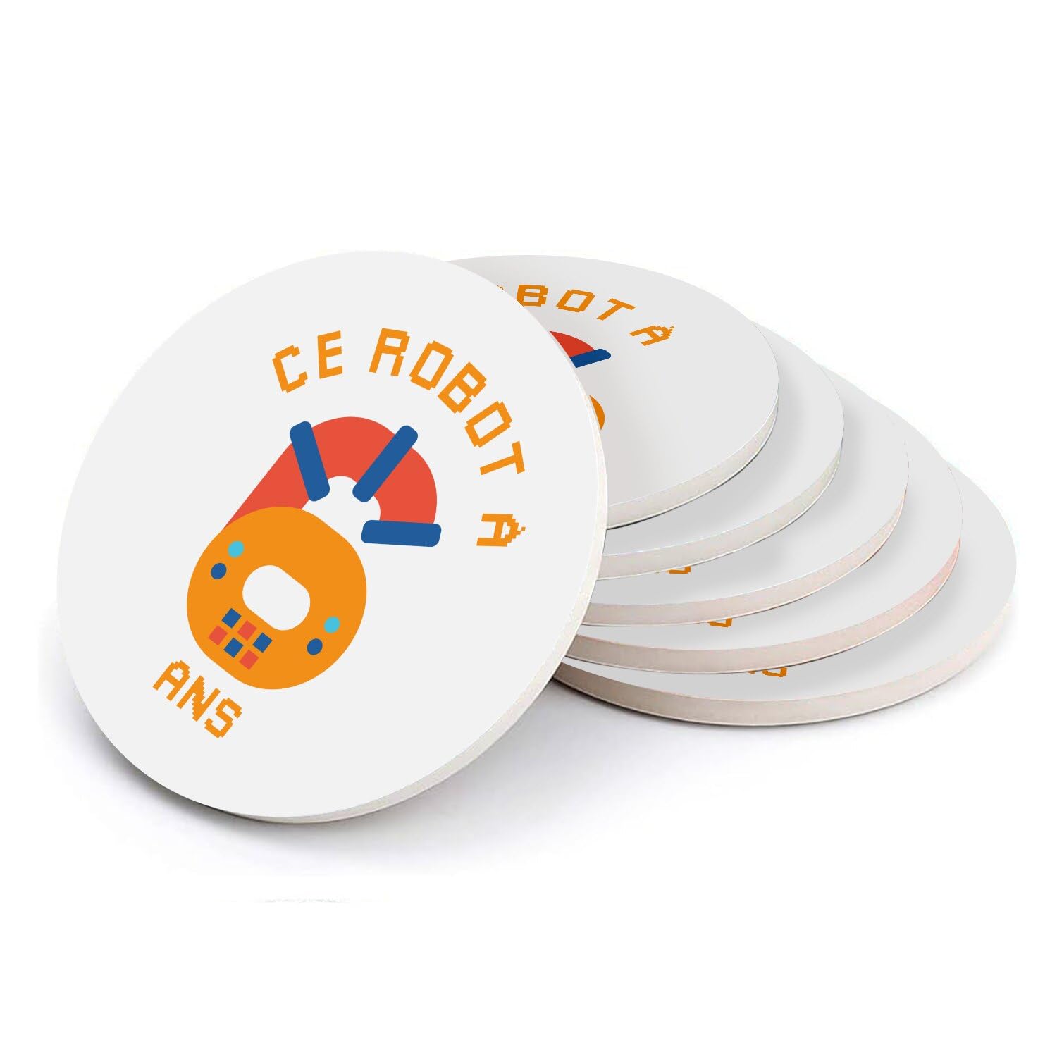 Sous verre ronds en céramique pour anniversaire enfant robot 6 ans x6