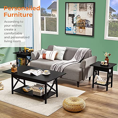 Greenforest End Tables Living Room Set Of 2, Industrial Side Table Nightstand With Storage Shelf, Easy Assembly, Black #TOP3