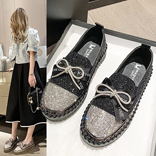 Image of Women's Fashion Rhinestone Slip On Sneakers Casual Comfort Platform Walking Shoes Cute Bowknot Glitter Bling Loafers