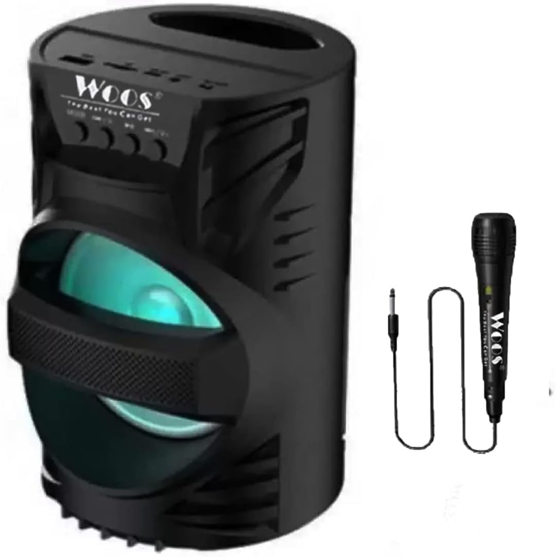 Woos New ws-04 Portable Bluetooth Speaker 5.0 Wireless Speakers with 10W HD and Rich Bass DJ Light Carry Handle-Travel Surround Sound Speaker Support Bluetooth, FM Radio, USB, Micro SD Card Reader