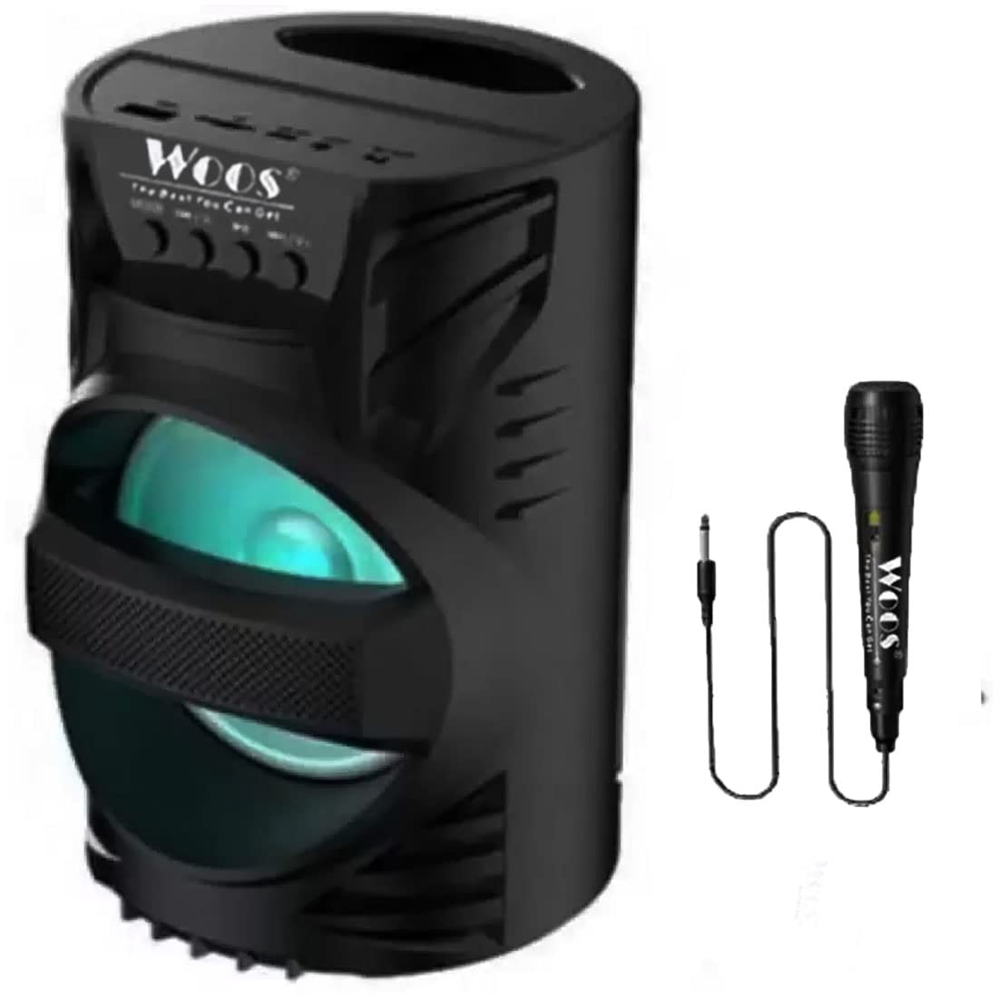 Woos New ws-04 Portable Bluetooth Speaker 5.0 Wireless Speakers with 10W HD and Rich Bass DJ Light Carry Handle-Travel Surround Sound Speaker Support Bluetooth, FM Radio, USB, Micro SD Card Reader