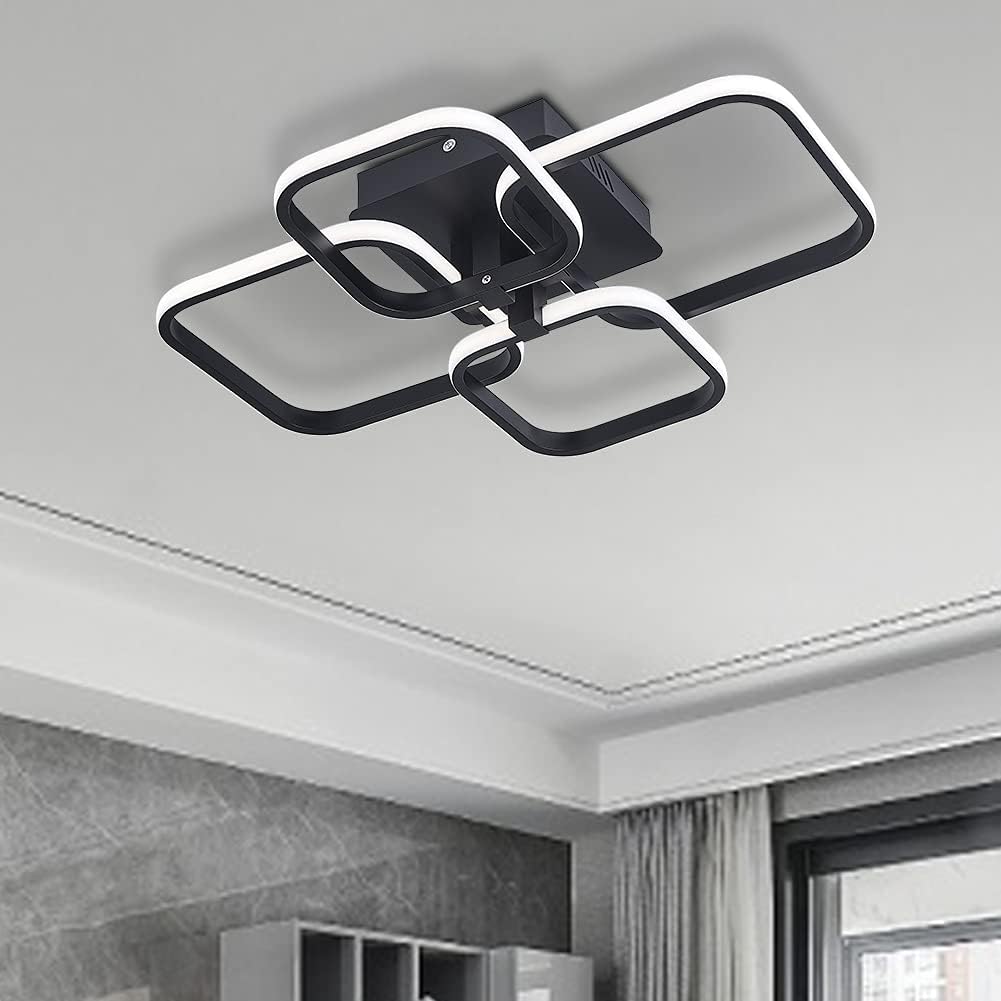 60W LED Ceiling Light, 6000K Daylight LED Built-in Lamps, Flush Mount Lighting Fixture for Living Room Bedroom Lounge (4 Black Squares, Cool White)