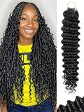 Human Braiding Hair, Miracle Knots Feather Human Crochet Hair 55g 18 Inch Deep Water Wave Human Hair for Braiding 12A Brazilian Virgin Curly Human Hair Extensions for Wet and Wavy Braiding Hair