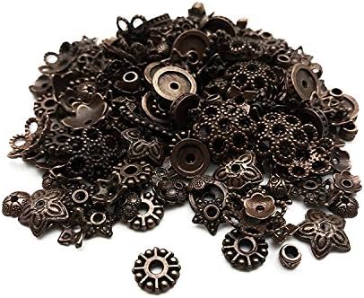HANYAN 200 PCS Spacer Beads Mixed Style Metal Alloy Jewelry Findings Accessories Brown Color 3-12 mm Bead end Caps for Jewelry Makeing