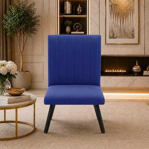 Image of Modern Velvet Accent Chair for Living Room | Upholstered Single Seater Chair with Metal Legs | Comfortable Seating for Bedroom, Office & Guest Room - Blue