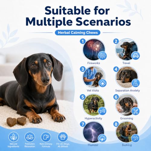 Helsovox Calming Chews for Dogs, Calming Treat and Bites with Melatonin, Nervous System & Jiont Health Support, Anxiety Relief for Separation, Fireworks, Thunder, Barking, Chicken Flavour - Image 4