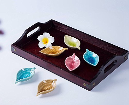 Astra Gourmet Set Of 6 Multipurpose Mini Ceramic Seasoning Dishes/Appetizer Plates/Multicolor Leaf Shape Porcelain Saucers Dipping Bowls Set For Vinegar/Soy Sauce/Wasabi(Random Mixed Color) #TOP4