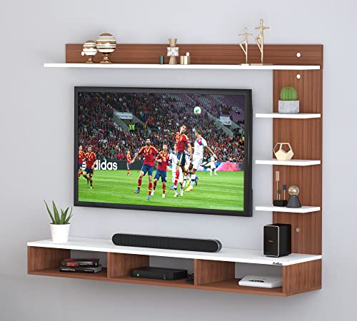 Image of Anikaa Tyson Engineered Wood Wall Mount TV Unit /TV Stand /Wall Set Top Box Stand /TV Cabinet /TV Entertainment Unit (Walnut White) Ideal for Upto 52 inch(D.I.Y)