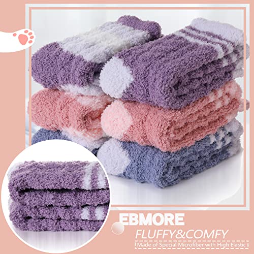 Ebmore Womens Fuzzy Socks Fleece Fluffy Cabin Plush Warm Sleep Soft Cozy Winter Adult Stocking Stuffers Christmas Valentines Mothers Day Gifts For Mom Her Slipper Socks 6 Pairs (Mix Stripe Weave B) #TOP3