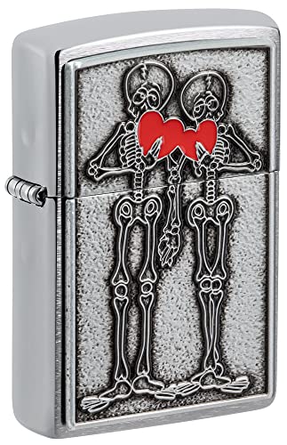 Image of Zippo Couple Love Emblem Brushed Chrome, Windproof Pocket Lighter, Refillable, (BIS Certified)