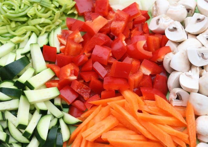 Chopped vegetables ready for processing