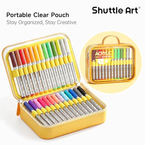 Image of Shuttle Art 26 Colors Brush Tip Acrylic Paint Markers