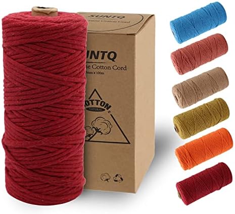 SUNTQ Macrame Cord 4-Strand Twisted Soft Unstained Cotton Rope for Handmade Plant Hanger, Wall Hanging Craft Making, Crafts, Knitting,Decorative Projects Original Color Cotton String Beige