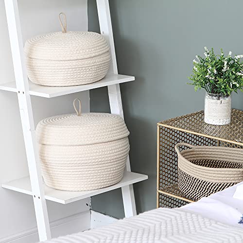 Sea Team Round Cotton Rope Storage Basket with Lid, Decorative Woven Storage Bin, Pot, Caddy, Organizer, Container for Snacks, Towels, Plants, 13 x 9 Inches (Large, Cream) by Sea Team - Image 3