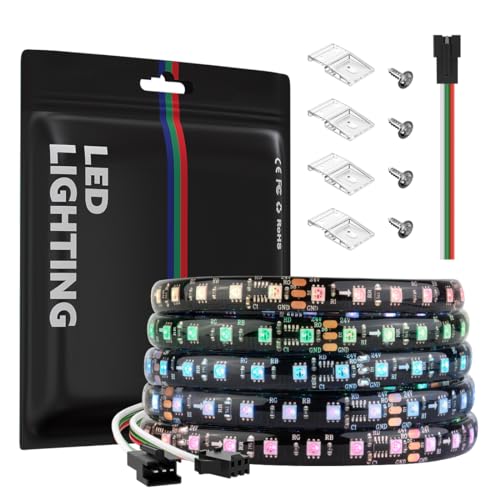 Image of SEZO WS2811 LED Strip Light 16.4FT 108 Pixel /M Individual Addressable LED Strip SMD5050 RGB Dream Color Programmable LED Light Strip Flexible 540LEDs DC5V IP65 Waterproof Black PCB