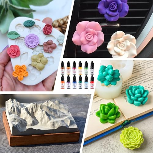 Pigment auf Wasserbasis, 12 Farben Farbpigmente für Gießpulver mit 12 Rührstäbchen, DIY Farbpigment Kreatives Design Gießpulver Konzentrierte Epoxidharz-Farbe für Betonfarbe, Gips, Zementfarbe-je 10ml