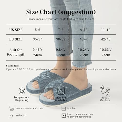 Image of Chantomoo Slippers for Women Memory Foam House Bedroom Corduroy Bow Crossbands Slipper Shoes Comfy Trendy Gift Slippers
