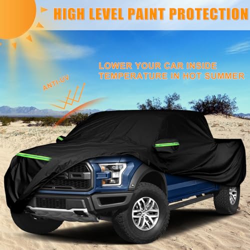 Image of Waterproof Truck Cover Replace for Ford F150 / Dodge Ram 1500 /Chevy Silverado 1500 Crew Cab 5.5 ft, 6 Layers All Weather Car Cover with Zipper Door for Snow Rain Dust Hail Protection