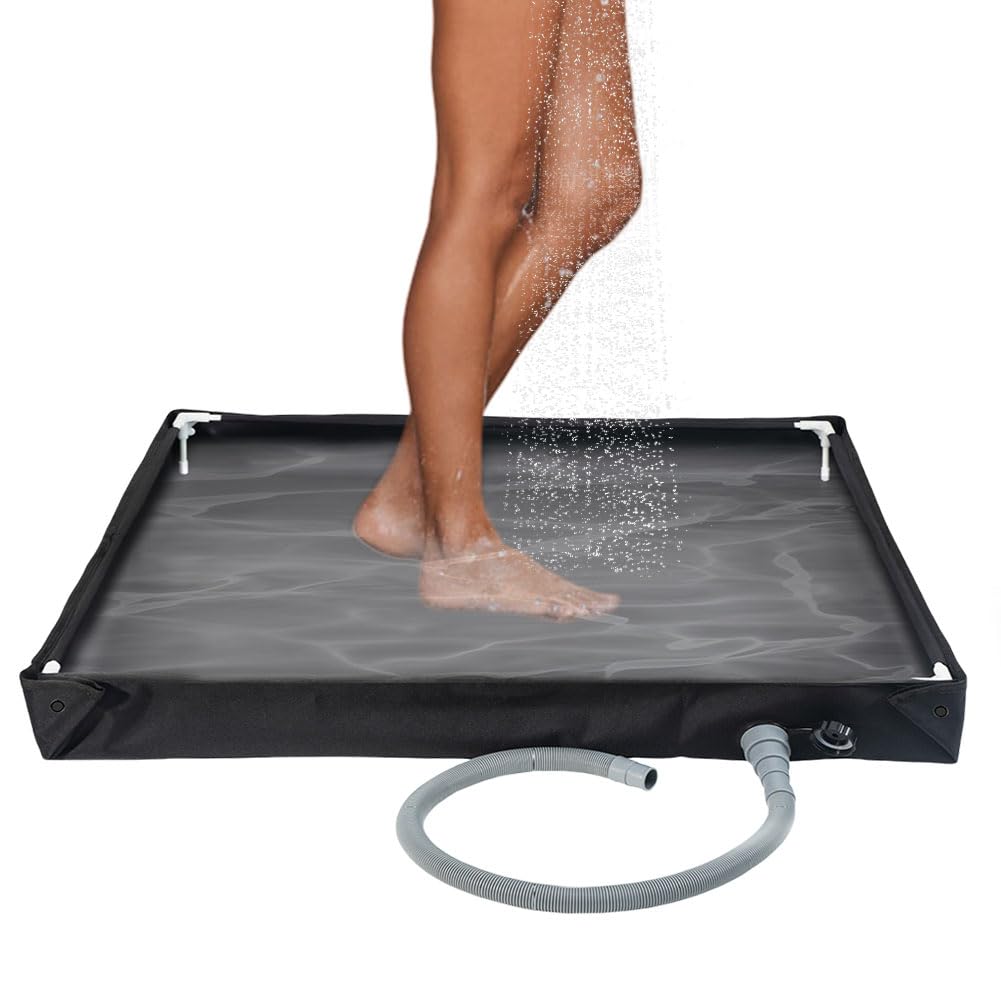 2 in 1 Portable Shower Tray, Collapsible Shower Tray with Drain H...