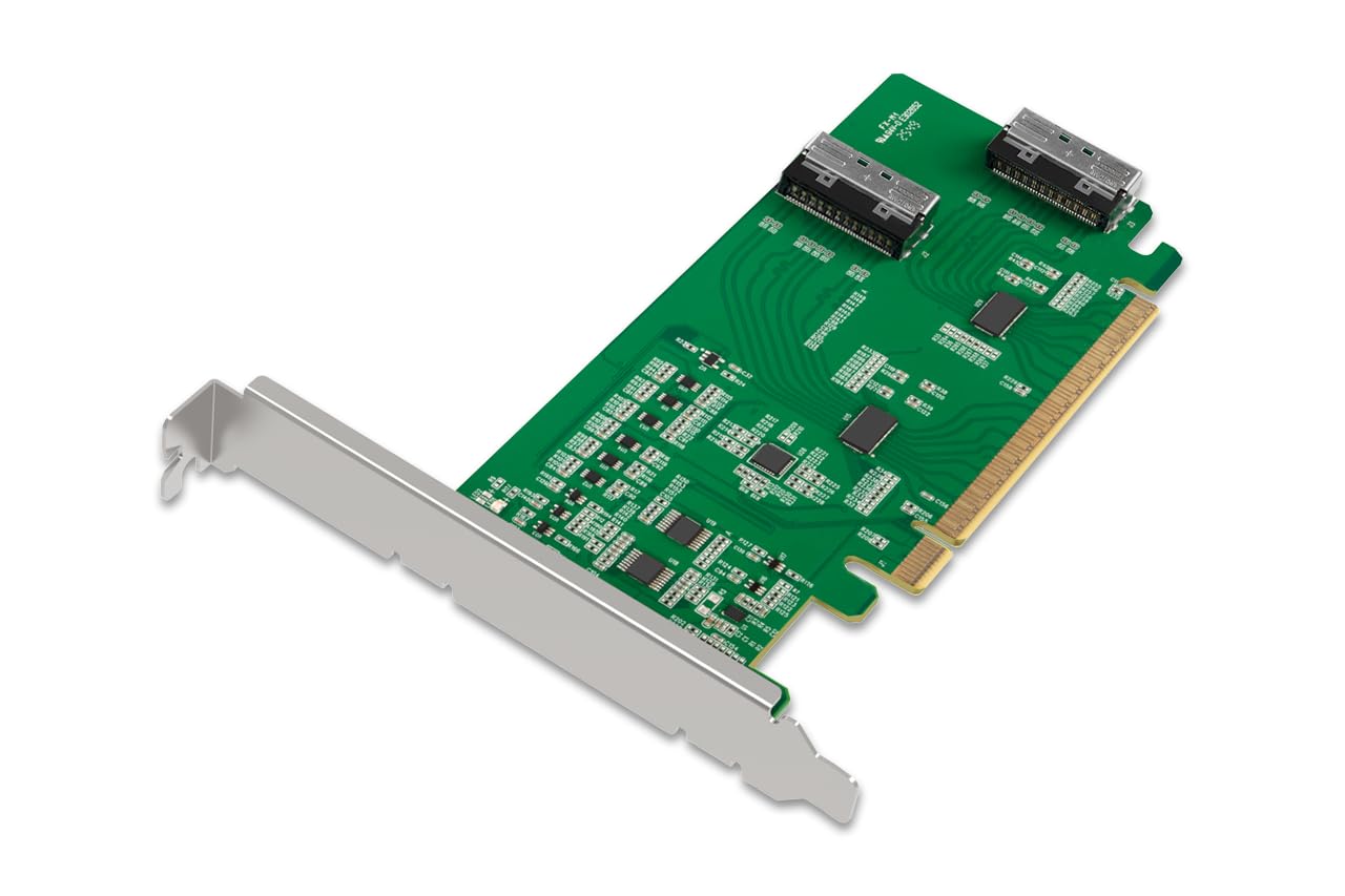 ICY DOCK PCIe 5.0 x16 NVMe Adapterkarte mit 2 x MCIO 8i (SFF-TA-1016) Anschlüssen & Redriver (PCIe Bifurcation erforderlich) - EXLink MB308A5