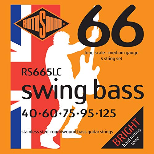 Rotosound Cuerdas para bajo eléctrico SWING 66 STAINLESS SETS 5-Cuerdas RS665LC Acero inoxidable Medium 40-125