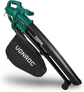 VONROC Soplador de Hojas 3 en 1 3300W - para soplar, aspirar y triturar - Velocidad máxima del Aire 270km/h - Incl. Bolsa colectora 35L