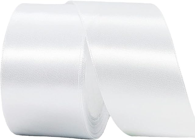 50mm Wide White Ribbon for Gift Wrapping,22M 2Inch Ribbon White Double Sided Satin Ribbon Solid Fabric Large Thick Ribbon Decorative Ribbon for Crafting,Hair Bow,Sewing,Floral,Wedding Car,Presents