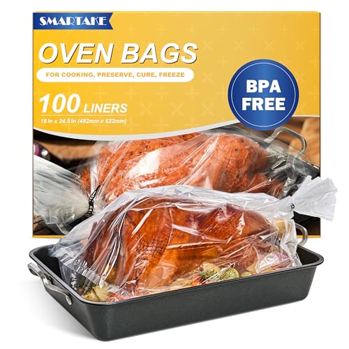 SMARTAKE 100-Count Turkey Oven Bags 19x24.5 Inch Holds Up to 24 Pounds