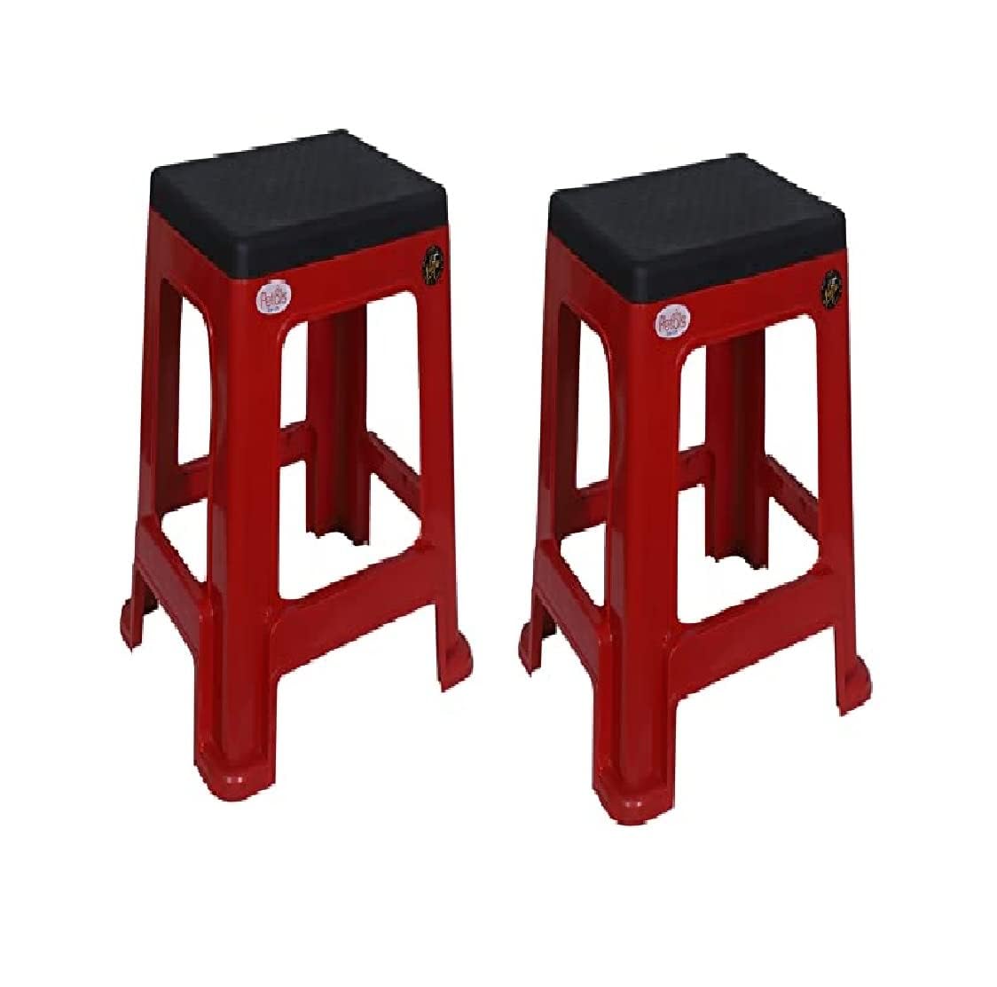 PETALS Plastic Stool Set of 2 | Stackable Combo Plastic Chair | Seating Stool for Home, Bedroom, Bathroom, & Kitchen | Red & Black, 2 Pcs, Mega Plush-image-10