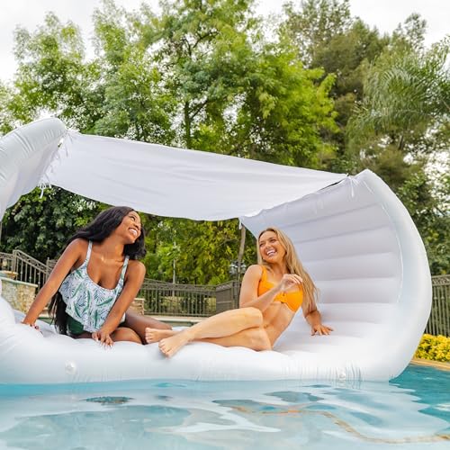 Image of Comfy Floats Inflatable Pool Couch - White Pool Float, Floating Cabana, Luxury Pool Float for Adults