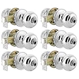Probrico Privacy Bed/Bath Knobs in Polished Chrome, Interior Door Locks for Bedroom Bathroom, 6 Pack