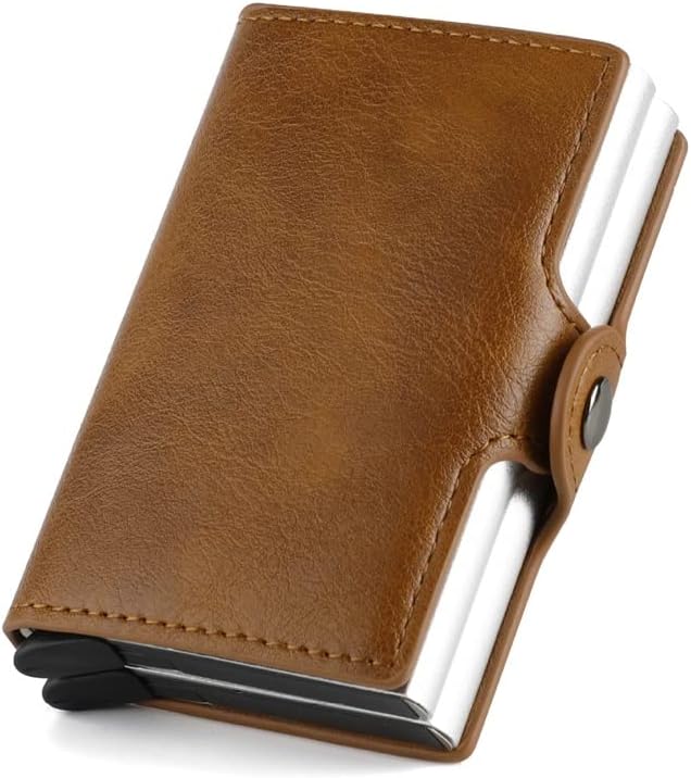Mini Metal Wallet Vintage Leather Credit Card Holder for Men and Women Business Card ID Badge Holder Case (Color : A, Size : 9.5 * 6.5cm)